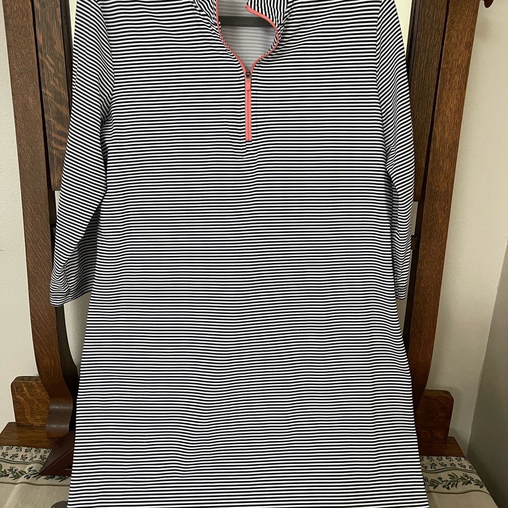 Southern Tide Navy and White Striped Top with Coral Trim
